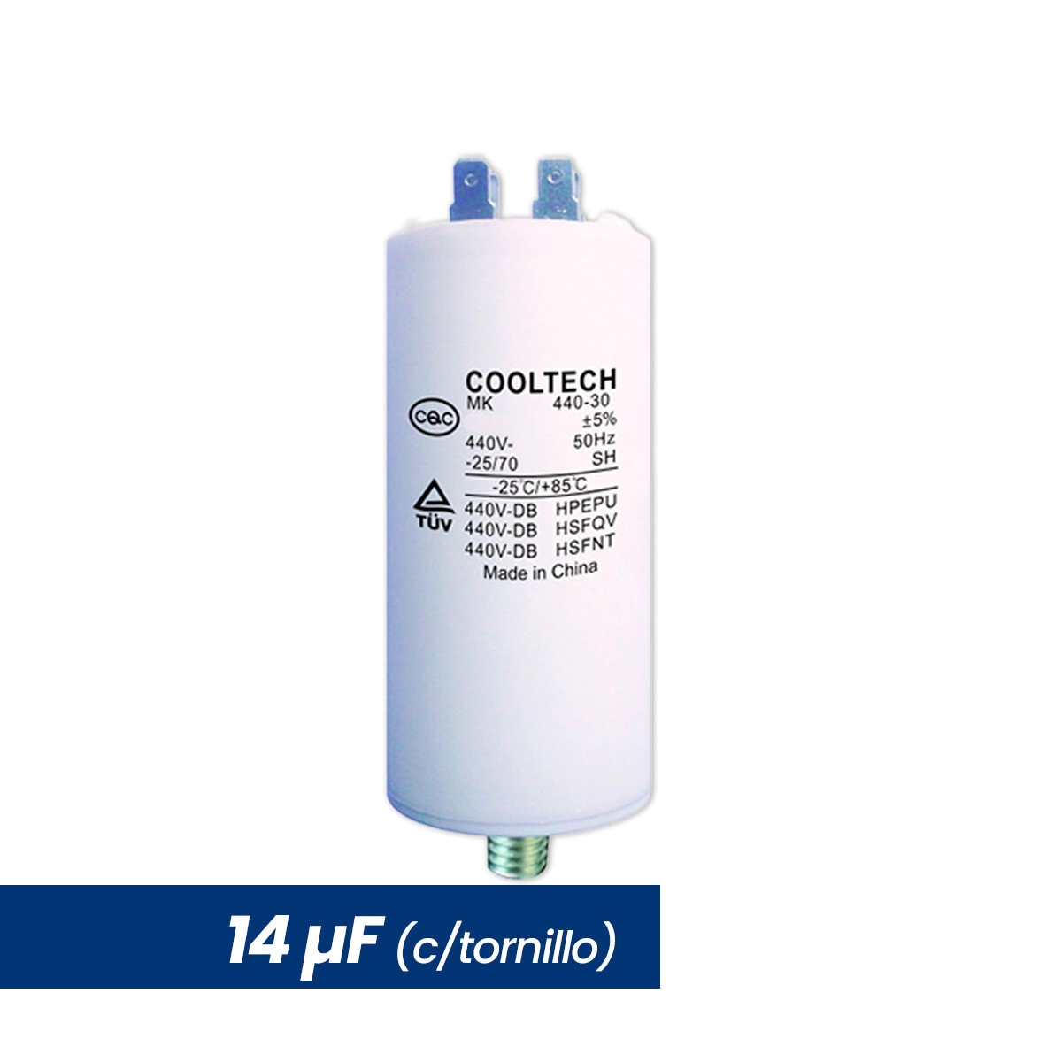 CAPACITOR DE MARCHA 14 MF CILINDRICO CON TORNILLO