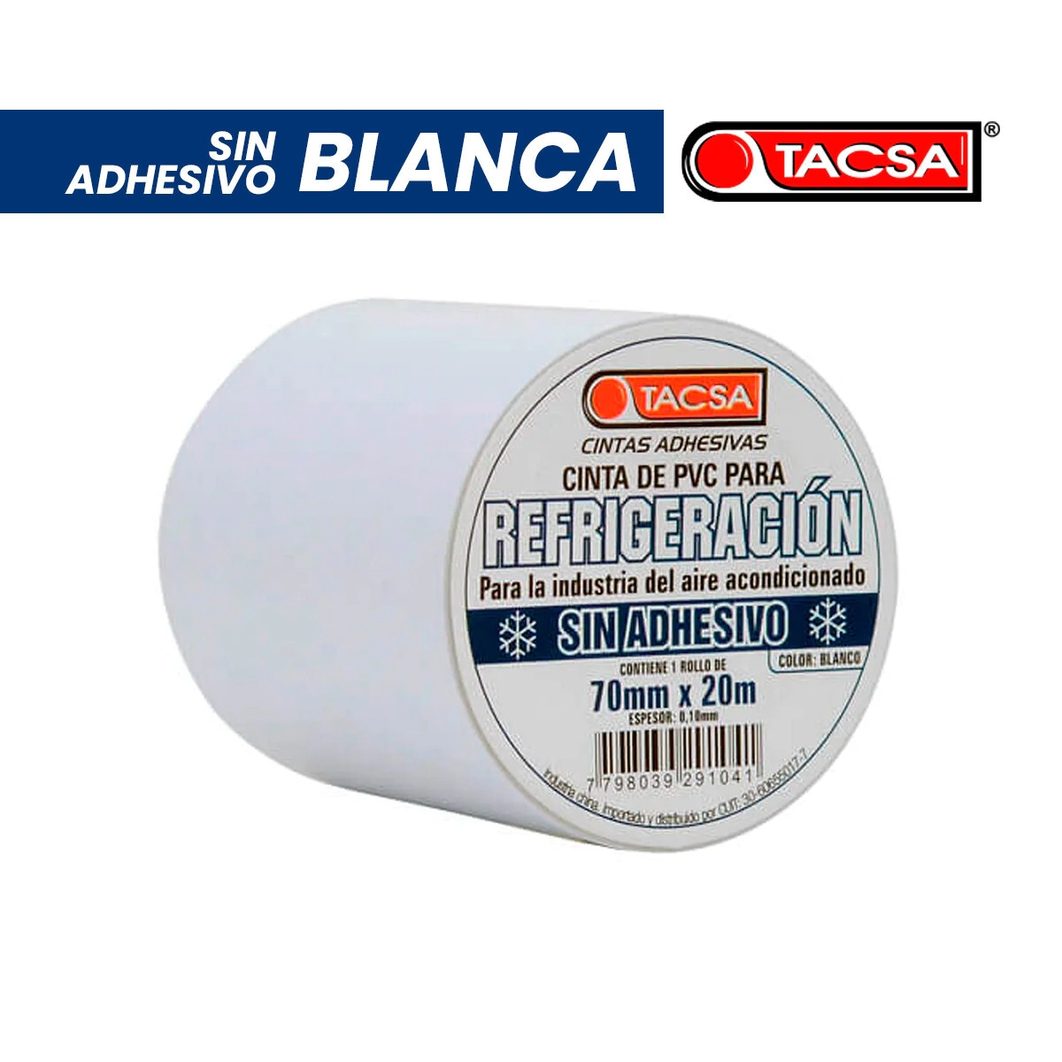 CINTA PVC BLANCA TACSA 70 X 20 SIN ADHESIVO